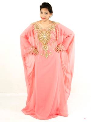 Peach embroidered georgette islamic kaftan 1