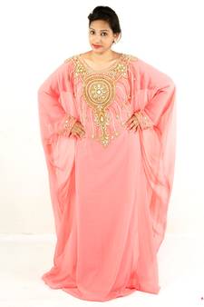 Peach embroidered georgette islamic kaftan