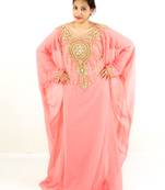 Peach embroidered georgette islamic kaftan