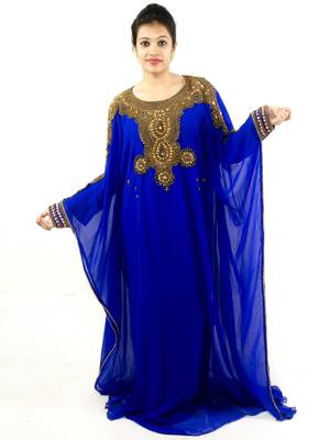 Royal blue embroidered georgette islamic kaftan 1
