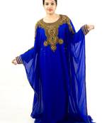 Royal blue embroidered georgette islamic kaftan