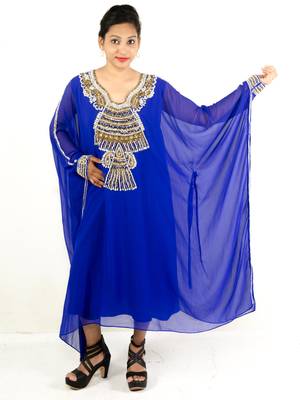 Royal blue embroidered georgette islamic kaftan 1