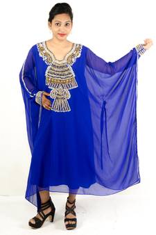 Royal blue embroidered georgette islamic kaftan