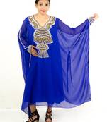 Royal blue embroidered georgette islamic kaftan