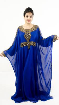 Royal blue embroidered georgette islamic kaftan 1