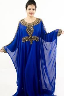 Royal blue embroidered georgette islamic kaftan