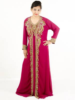 Rani pink embroidered georgette islamic kaftan 1