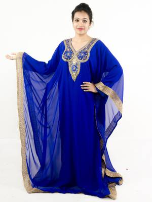 Royal blue embroidered georgette islamic kaftan 1