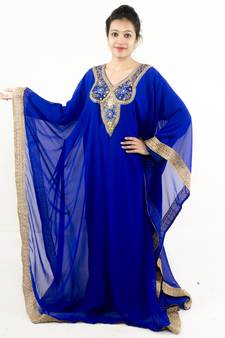 Royal blue embroidered georgette islamic kaftan