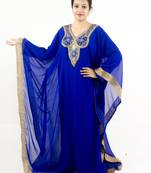 Royal blue embroidered georgette islamic kaftan