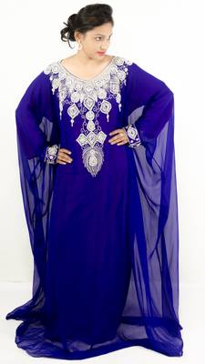 Royal blue embroidered georgette islamic kaftan 1