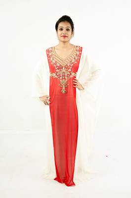 Peach embroidered georgette islamic kaftan 1