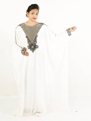 Off white embroidered georgette islamic kaftan 1