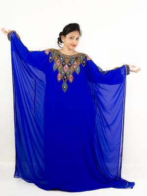 Royal blue embroidered georgette islamic kaftan 1