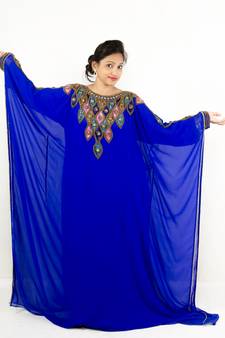 Royal blue embroidered georgette islamic kaftan