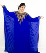 Royal blue embroidered georgette islamic kaftan