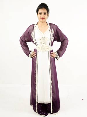 Wine embroidered georgette islamic kaftan 1
