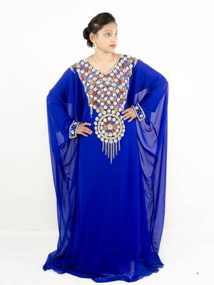 Royal blue embroidered georgette islamic kaftan 1