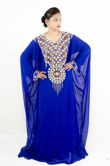 Royal blue embroidered georgette islamic kaftan