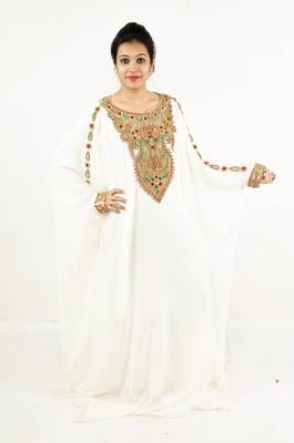 Off white embroidered georgette islamic kaftan 1