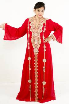 Red embroidered georgette islamic kaftan