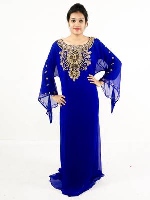 Royal blue embroidered georgette islamic kaftan 1