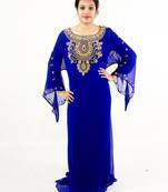 Royal blue embroidered georgette islamic kaftan