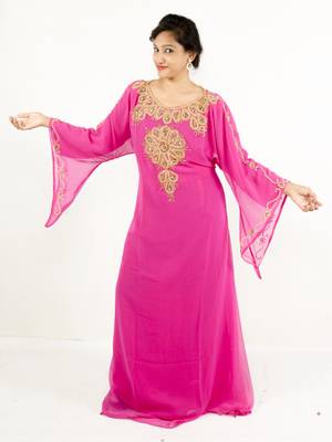 Rani pink embroidered georgette islamic kaftan 1