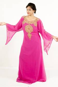 Rani pink embroidered georgette islamic kaftan
