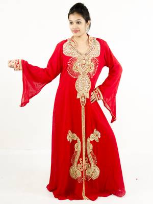 Red embroidered georgette islamic kaftan 1