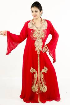 Red embroidered georgette islamic kaftan