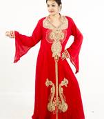 Red embroidered georgette islamic kaftan