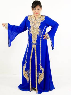 Royal blue embroidered georgette islamic kaftan 1