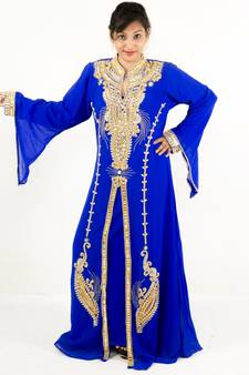 Royal blue embroidered georgette islamic kaftan