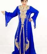 Royal blue embroidered georgette islamic kaftan
