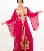 Peach embroidered georgette islamic kaftan