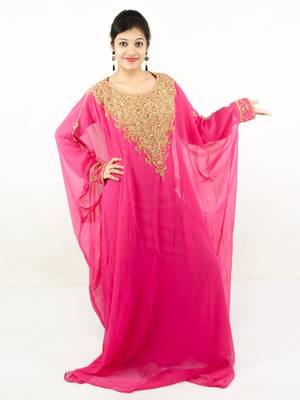 Rani pink embroidered georgette islamic kaftan 1