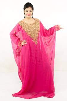 Rani pink embroidered georgette islamic kaftan