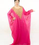 Rani pink embroidered georgette islamic kaftan