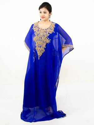 Royal blue embroidered georgette islamic kaftan 1