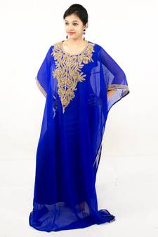 Royal blue embroidered georgette islamic kaftan