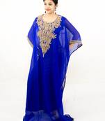 Royal blue embroidered georgette islamic kaftan