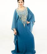 Teal blue embroidered georgette islamic kaftan