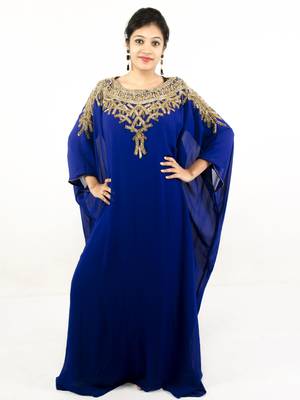 Royal blue embroidered georgette islamic kaftan 1