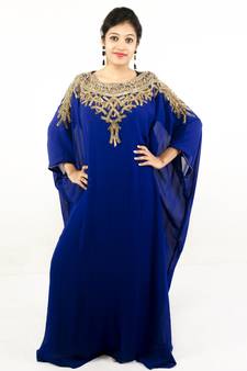 Royal blue embroidered georgette islamic kaftan