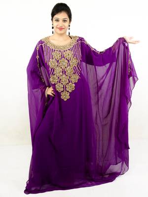 Purple embroidered georgette islamic kaftan 1