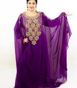 Purple embroidered georgette islamic kaftan