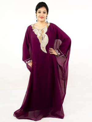Wine embroidered georgette islamic kaftan 1