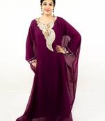 Wine embroidered georgette islamic kaftan