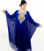 Royal blue embroidered georgette islamic kaftan